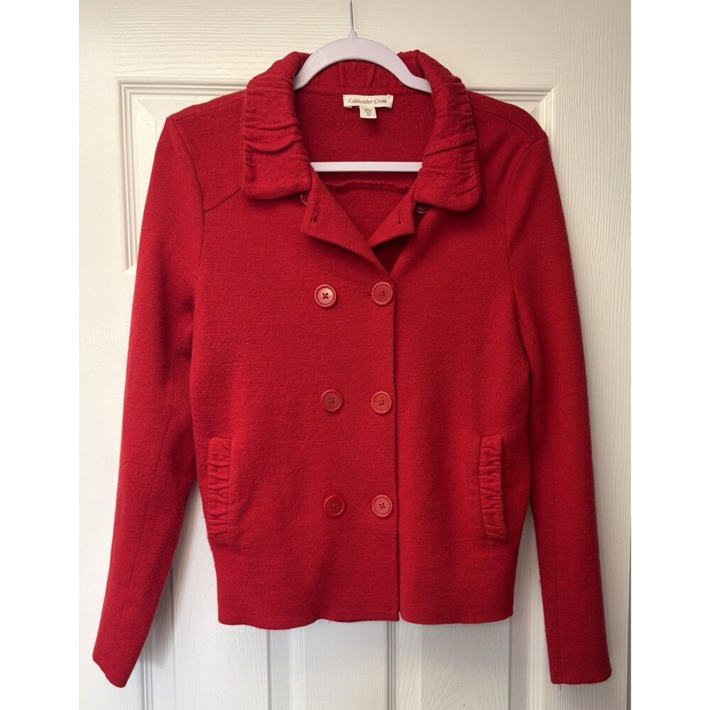 Coldwater Creek Red Wool Blend Collared Knit Button Cardigan Sweater Size XLarge